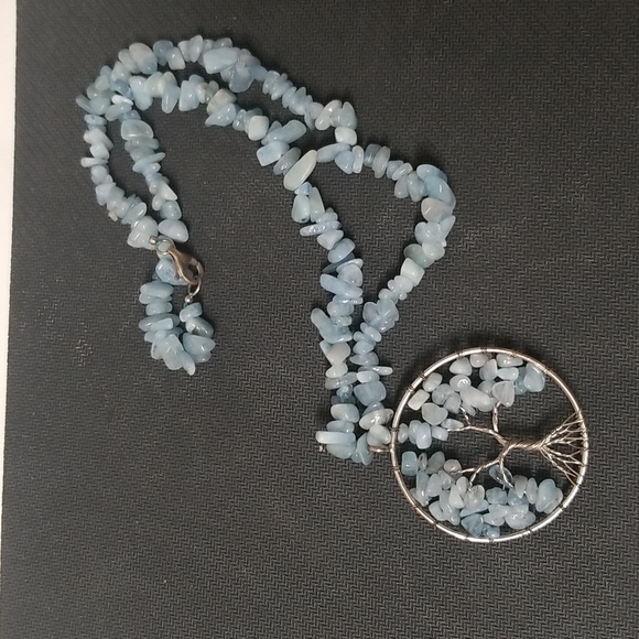 AQUAMARINE Price Drop MARCH B.S. Tree of Life Pendant W/chip bead strand. J#33 - Picture 5 of 6